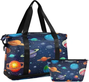 Planets and Stars Sports Gym Bag,Travel Duffel bag with Wet Pocket & Shoes Compartment Lightweight Waterproof Overnight Bag for Men Women
