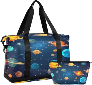 Planets and Stars Sports Gym Bag,Travel Duffel bag with Wet Pocket & Shoes Compartment Lightweight Waterproof Overnight Bag for Men Women