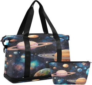 Planets and Stars Sports Gym Bag,Travel Duffel bag with Wet Pocket & Shoes Compartment Lightweight Waterproof Overnight Bag for Men Women