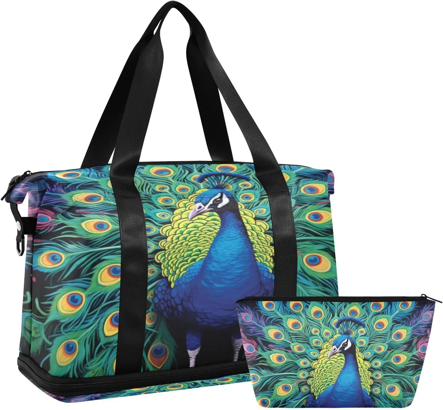 Plump Peacock Gym Bag for Men Women with Shoes Compartment & Wet Pocket Sport Travel Duffel Bag Waterproof Weekender Overnight Bag