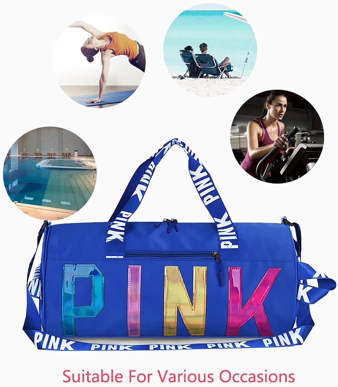 Printed Travel Tote Bag Dry Wet Separation Sports Duffels Bag with Shoes Compartment Weekender Bag for Women and Men (Blue Laser)