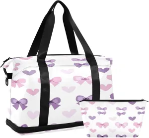 Purple Bows Sports Gym Bag,Travel Duffel bag with Wet Pocket & Shoes Compartment Lightweight Waterproof Overnight Bag for Men Women
