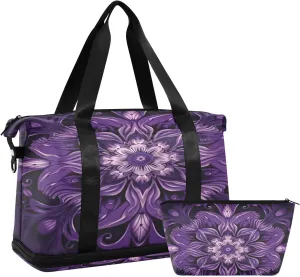 Purple Mandala Gym Bag for Men Women with Shoes Compartment & Wet Pocket Sport Travel Duffel Bag Waterproof Weekender Overnight Bag