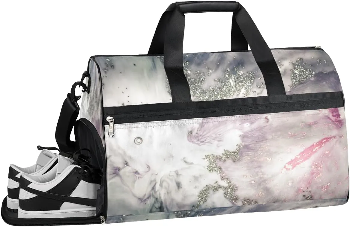 QsirBC Abstract Art Marble Texture Gym Bag for Women Duffle Tote with Shoes Compartment Men Weekender Duffel For Travel Sports Swimming Overnight