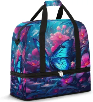 QsirBC Adorable Butterflies Gym Bag for Women Duffle Tote with Shoes Compartment Men Weekender Duffel for Dance Travel Sports Swimming Overnight