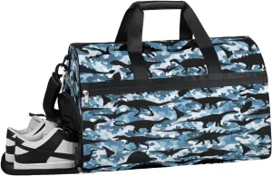 QsirBC Amusing Dinosaur Gym Bag for Women Duffle Tote with Shoes Compartment Men Weekender Duffel for Travel Swimming Sports Overnight