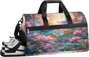 QsirBC Animal Butterflies Style Gym Bag for Women Duffle Tote with Shoes Compartment Men Weekender Duffel for Travel Swimming Sports Overnight