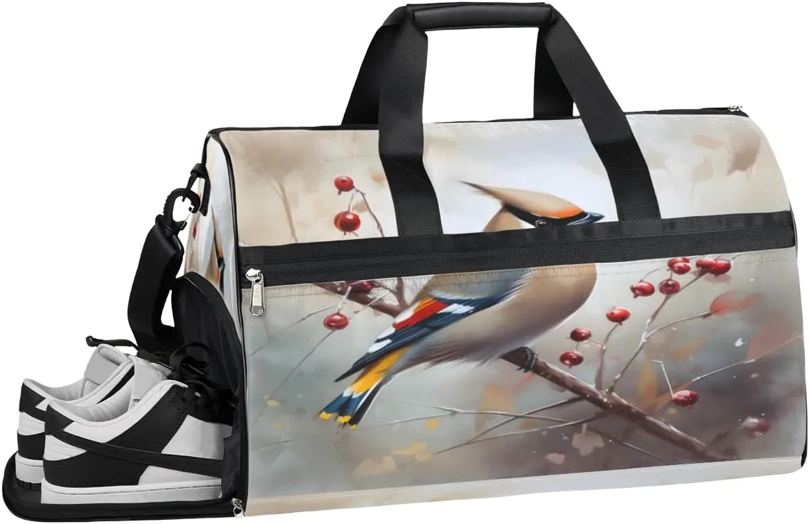 QsirBC Bird Lovely Style Gym Bag for Women Duffle Tote with Shoes Compartment Men Weekender Duffel for Travel Swimming Sports Overnight