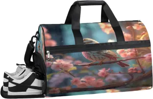 QsirBC Bird Lovely Theme Gym Bag for Women Duffle Tote with Shoes Compartment Men Weekender Duffel for Travel Swimming Sports Overnight
