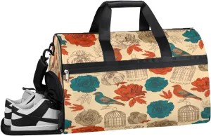QsirBC Birds Flowers Design Gym Bag for Women Duffle Tote with Shoes Compartment Men Weekender Duffel For Travel Sports Swimming Overnight