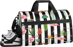 QsirBC Cactus Flamingo Grass Gym Bag for Women Duffle Tote with Shoes Compartment Men Weekender Duffel For Travel Sports Swimming Overnight
