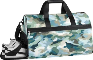 QsirBC Camouflage Pattern Theme Gym Bag for Women Duffle Tote with Shoes Compartment Men Weekender Duffel for Travel Swimming Sports Overnight