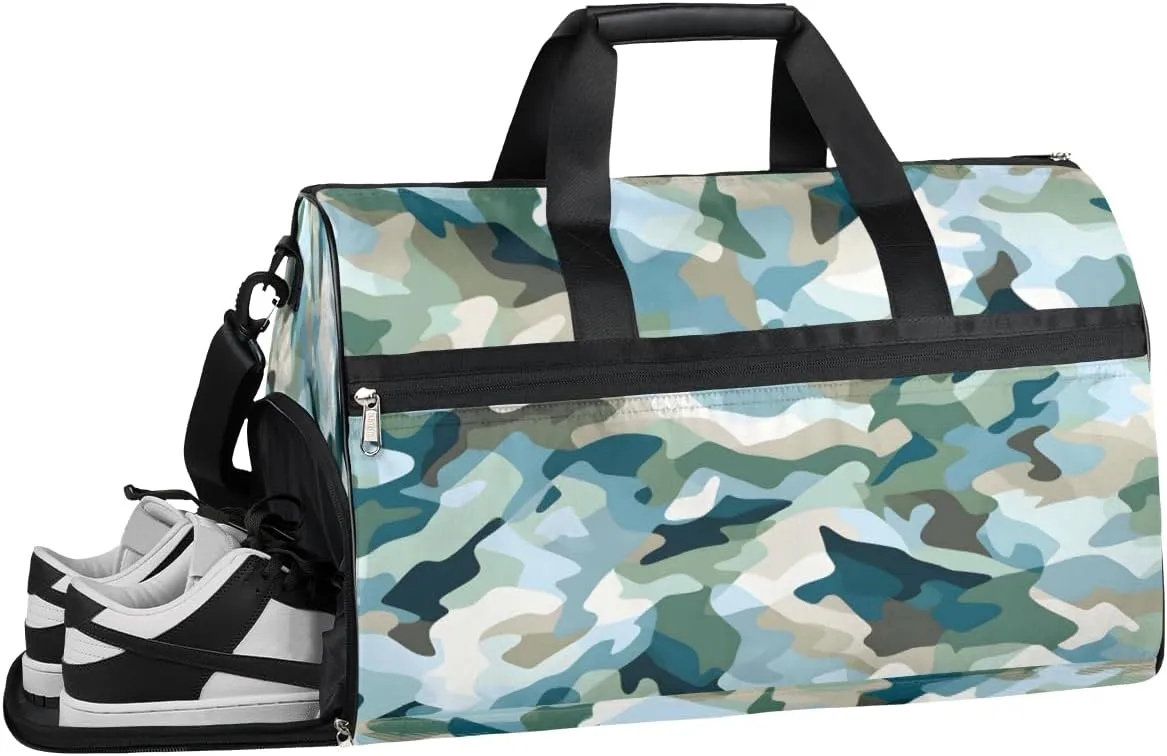 QsirBC Camouflage Pattern Theme Gym Bag for Women Duffle Tote with Shoes Compartment Men Weekender Duffel for Travel Swimming Sports Overnight