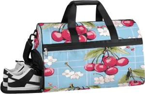 QsirBC Cherries Plants Theme Gym Bag for Women Duffle Tote with Shoes Compartment Men Weekender Duffel for Travel Swimming Sports Overnight