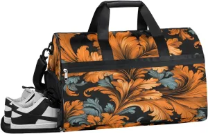 QsirBC Classic Floral Design Gym Bag for Women Duffle Tote with Shoes Compartment Men Weekender Duffel for Travel Swimming Sports Overnight