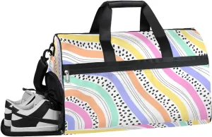 QsirBC Colorful Poster Stripes Gym Bag for Women Duffle Tote with Shoes Compartment Men Weekender Duffel For Travel Sports Swimming Overnight