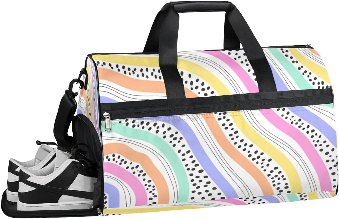 QsirBC Colorful Poster Stripes Gym Bag for Women Duffle Tote with Shoes Compartment Men Weekender Duffel For Travel Sports Swimming Overnight