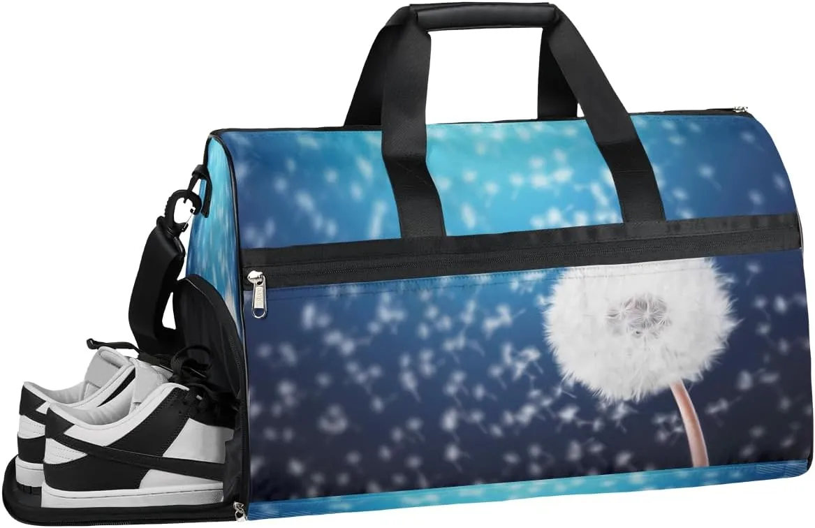 QsirBC Dandelion Flower Gym Bag for Women Duffle Tote with Shoes Compartment Men Weekender Duffel For Travel Sports Swimming Overnight