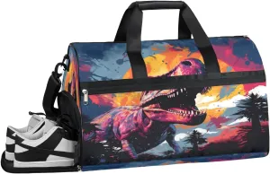 QsirBC Dinosaur Funny Gym Bag for Women Duffle Tote with Shoes Compartment Men Weekender Duffel for Travel Swimming Sports Overnight