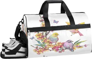 QsirBC Flowers Birds Butterfly Gym Bag for Women Duffle Tote with Shoes Compartment Men Weekender Duffel For Travel Sports Swimming Overnight