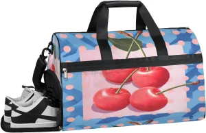 QsirBC Foods Cherry Gym Bag for Women Duffle Tote with Shoes Compartment Men Weekender Duffel for Travel Swimming Sports Overnight