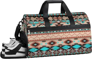QsirBC Fun Aztec Gym Bag for Women Duffle Tote with Shoes Compartment Men Weekender Duffel for Travel Swimming Sports Overnight