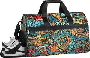 QsirBC Fun Colorful Gym Bag for Women Duffle Tote with Shoes Compartment Men Weekender Duffel for Travel Swimming Sports Overnight