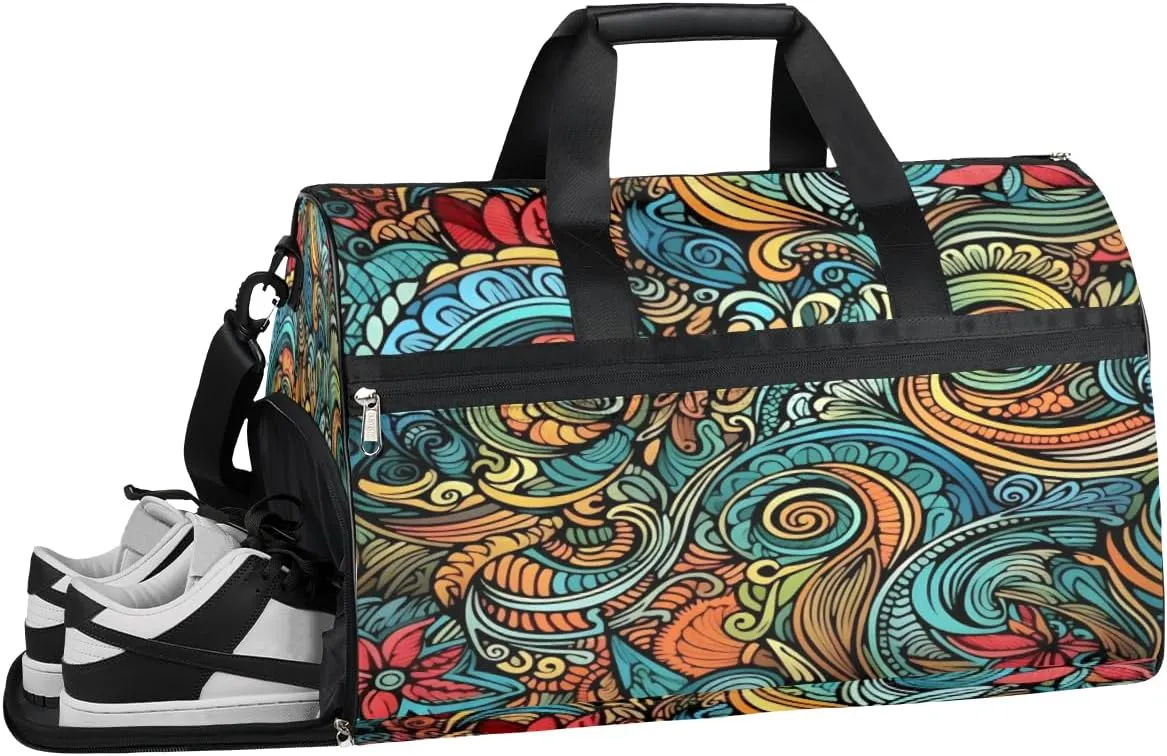 QsirBC Fun Colorful Gym Bag for Women Duffle Tote with Shoes Compartment Men Weekender Duffel for Travel Swimming Sports Overnight