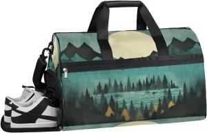 QsirBC Funny Landscape Pattern Gym Bag for Women Duffle Tote with Shoes Compartment Men Weekender Duffel for Travel Swimming Sports Overnight