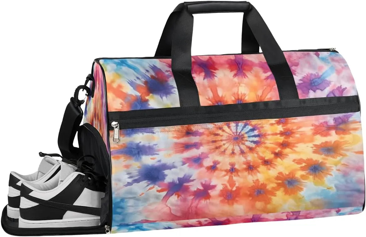 QsirBC Modern Tie Dye Gym Bag for Women Duffle Tote with Shoes Compartment Men Weekender Duffel for Travel Swimming Sports Overnight