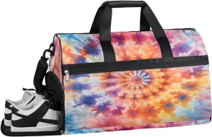 QsirBC Modern Tie Dye Gym Bag for Women Duffle Tote with Shoes Compartment Men Weekender Duffel for Travel Swimming Sports Overnight