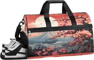 QsirBC Mountain Decor Theme Gym Bag for Women Duffle Tote with Shoes Compartment Men Weekender Duffel for Travel Swimming Sports Overnight