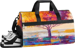QsirBC Oil Painting Tree Gym Bag for Women Duffle Tote with Shoes Compartment Men Weekender Duffel For Travel Sports Swimming Overnight