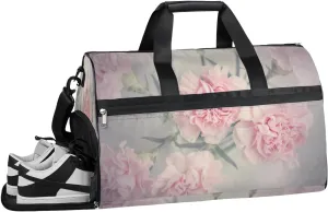 QsirBC Pink Carnations Gym Bag for Women Duffle Tote with Shoes Compartment Men Weekender Duffel For Travel Sports Swimming Overnight
