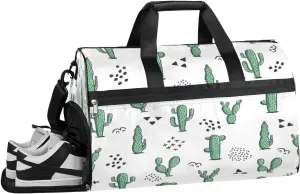 QsirBC Plants Style Cactus Gym Bag for Women Duffle Tote with Shoes Compartment Men Weekender Duffel For Travel Sports Swimming Overnight