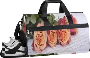 QsirBC Roses Sheet Music Gym Bag for Women Duffle Tote with Shoes Compartment Men Weekender Duffel For Travel Sports Swimming Overnight