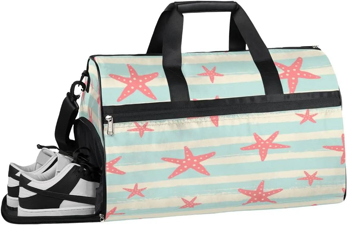 QsirBC Starfish Pattern Gym Bag for Women Duffle Tote with Shoes Compartment Men Weekender Duffel For Travel Sports Swimming Overnight