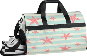 QsirBC Starfish Pattern Gym Bag for Women Duffle Tote with Shoes Compartment Men Weekender Duffel For Travel Sports Swimming Overnight