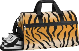 QsirBC Tiger Stripe Pattern Gym Bag for Women Duffle Tote with Shoes Compartment Men Weekender Duffel For Travel Sports Swimming Overnight