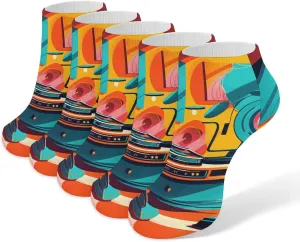 Record Player Painting Ankle Socks Soft Breathable No Show Socks Comfortable Cotton Low Cut Casual Socks for Women Men 5 Pairs