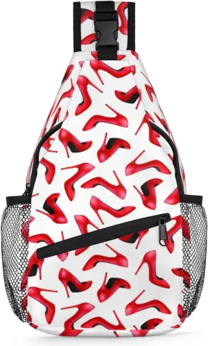 Red Shoes Pattern Sling Bag Crossbody Sling Backpack for Women Men, Travel Hiking Chest Bag Daypack Small Cross Body Sling Bags