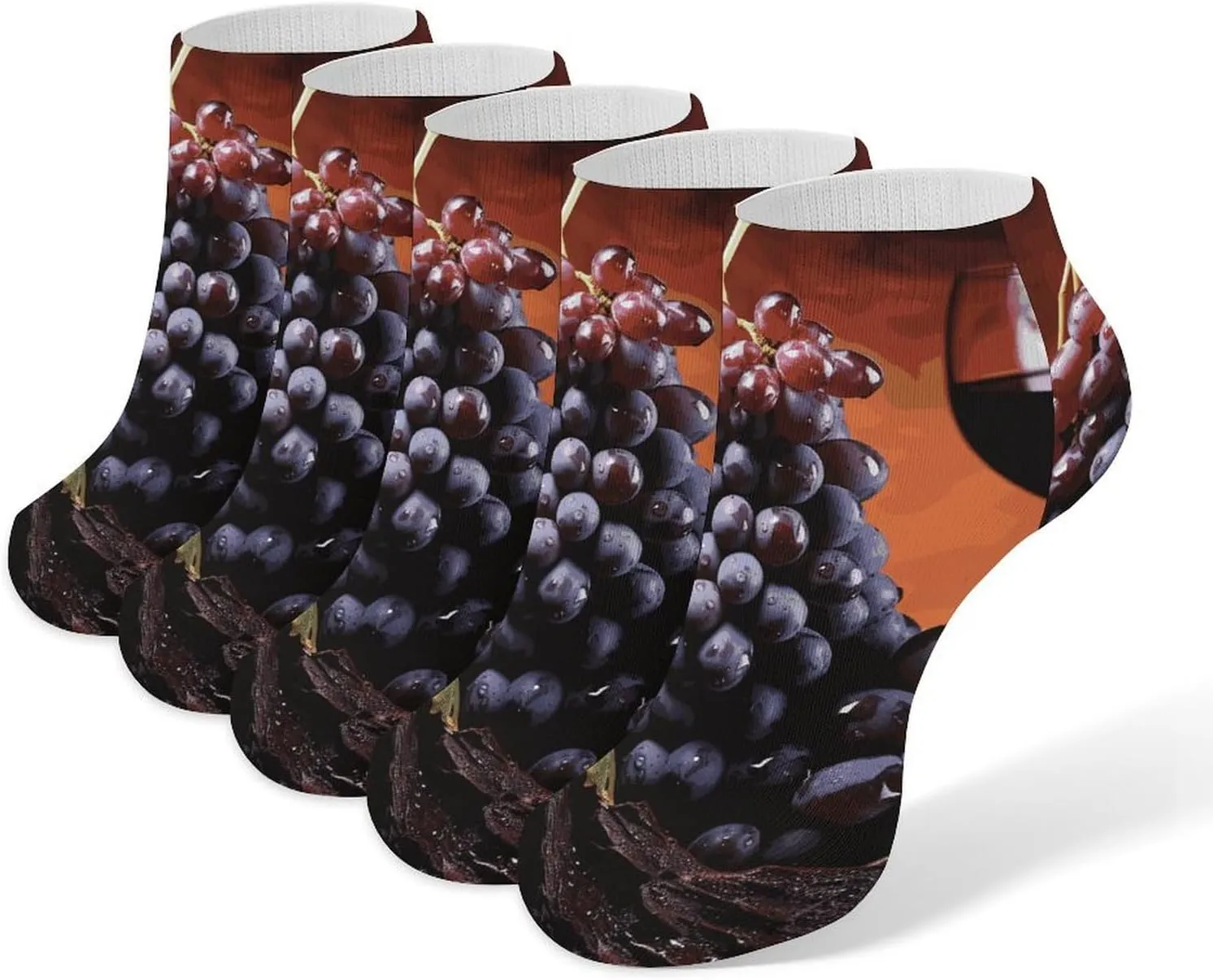 Red Wine Grapes Ankle Socks Soft Breathable No Show Socks Comfortable Cotton Low Cut Casual Socks for Women Men 5 Pairs