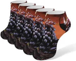 Red Wine Grapes Ankle Socks Soft Breathable No Show Socks Comfortable Cotton Low Cut Casual Socks for Women Men 5 Pairs