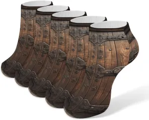 Rustic Stall Wooden Door Ankle Socks Soft Breathable No Show Socks Comfortable Cotton Low Cut Casual Socks for Women Men 5 Pairs
