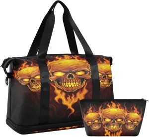 Scary Skulls Gym Bag for Men Women with Shoes Compartment & Wet Pocket Sport Travel Duffel Bag Waterproof Weekender Overnight Bag