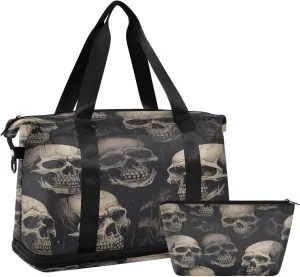 Scary Skulls Gym Bag for Men Women with Shoes Compartment & Wet Pocket Sport Travel Duffel Bag Waterproof Weekender Overnight Bag