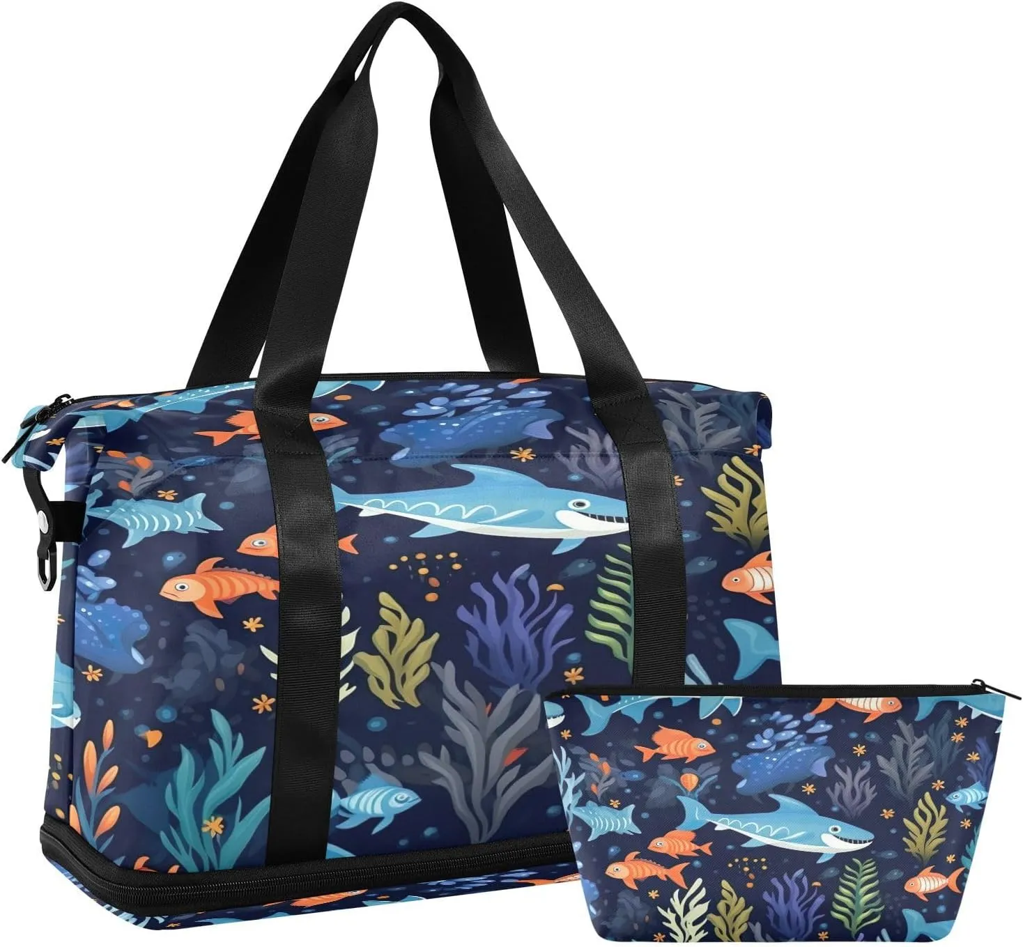 Sea Animals Sports Gym Bag,Travel Duffel bag with Wet Pocket & Shoes Compartment Lightweight Waterproof Overnight Bag for Men Women
