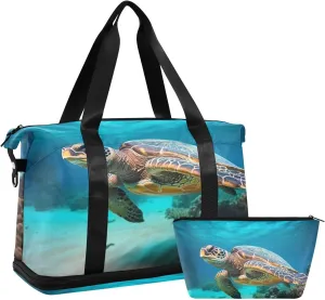 Sea Turtle Gym Bag for Men Women with Shoes Compartment & Wet Pocket Sport Travel Duffel Bag Waterproof Weekender Overnight Bag