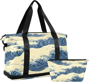 Sea Wave Sports Gym Bag,Travel Duffel bag with Wet Pocket & Shoes Compartment Lightweight Waterproof Overnight Bag for Men Women