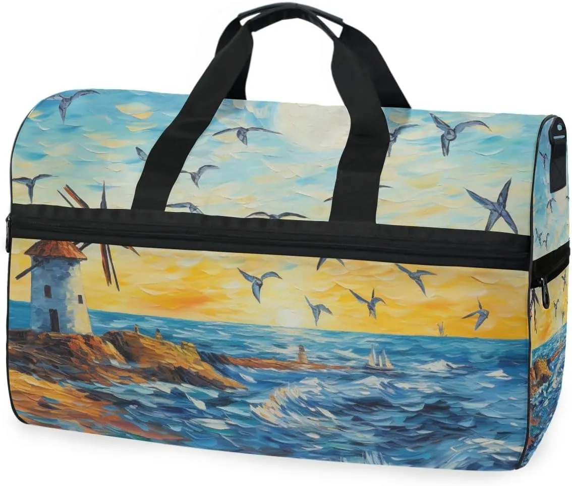 Seagull Lighthouse 1 Travel Duffel Bag Luggage Sports Gym Bags With Shoes Compartment Large Capacity Lightweight Duffle Bag For Men Women